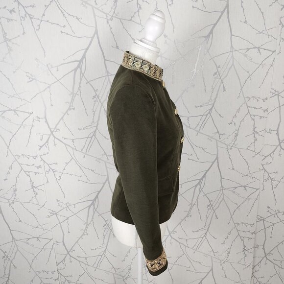 Zara Green Velvet Gold Embroidered Military Jacket - Picture 4 of 10